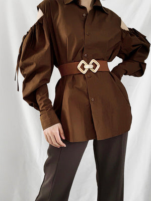 Display-Worthy Geometric Buckle Wide Stretch Waist Belt - MXSTUDIO.COM