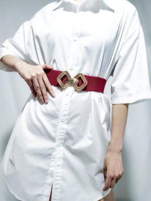 Display-Worthy Geometric Buckle Wide Stretch Waist Belt - MXSTUDIO.COM