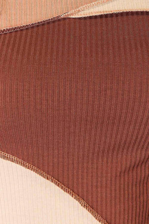 Distinctive Exposed Seam Color Block Long Sleeve Top - MXSTUDIO.COM