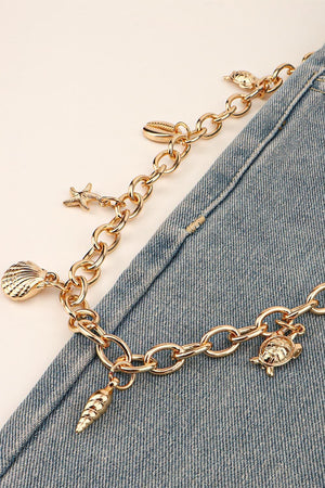 Distinctive Sea Element Charm Iron Gold Chain Link Belt - MXSTUDIO.COM