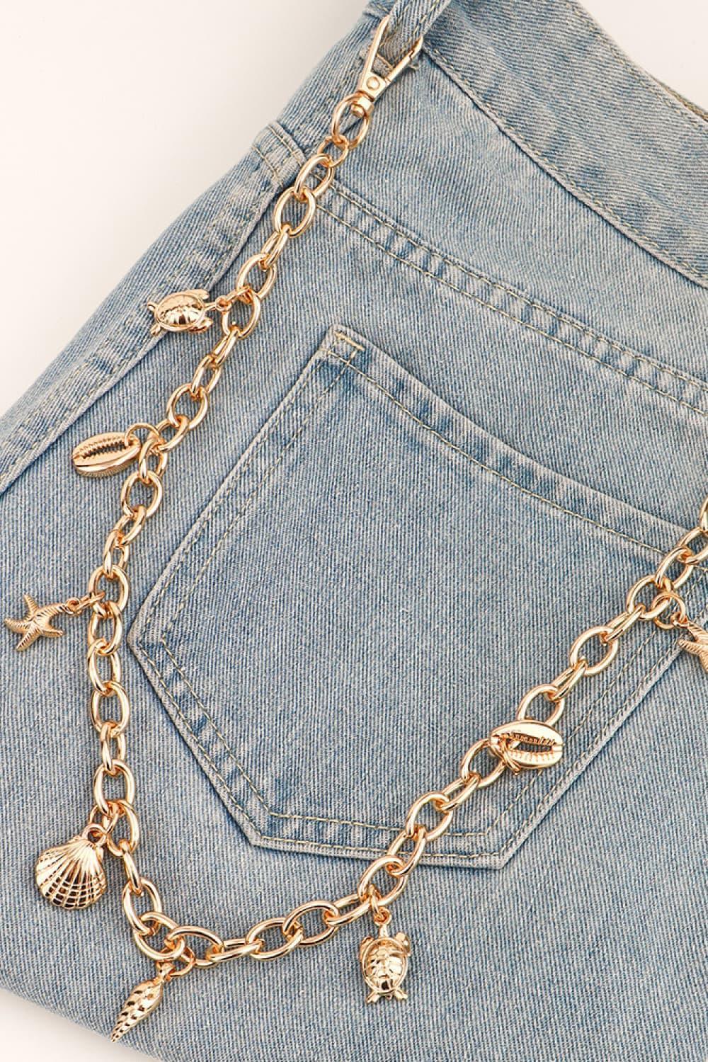 Distinctive Sea Element Charm Iron Gold Chain Link Belt - MXSTUDIO.COM