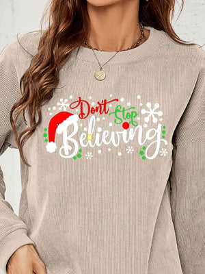 Don't Stop Believing Graphic Christmas Sweatshirt-MXSTUDIO.COM
