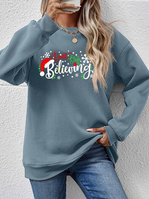 Don't Stop Believing Graphic Christmas Sweatshirt-MXSTUDIO.COM
