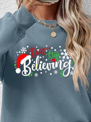Don't Stop Believing Graphic Christmas Sweatshirt-MXSTUDIO.COM