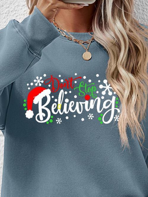 Don't Stop Believing Graphic Christmas Sweatshirt-MXSTUDIO.COM