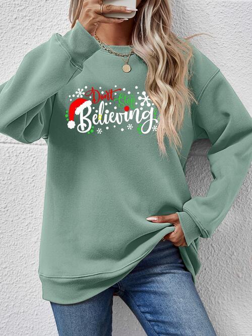 Don't Stop Believing Graphic Christmas Sweatshirt-MXSTUDIO.COM