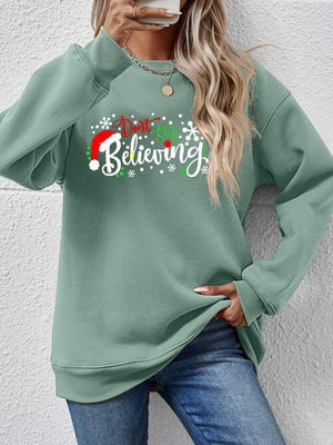 Don't Stop Believing Graphic Christmas Sweatshirt-MXSTUDIO.COM