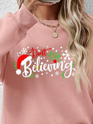 Don't Stop Believing Graphic Christmas Sweatshirt-MXSTUDIO.COM