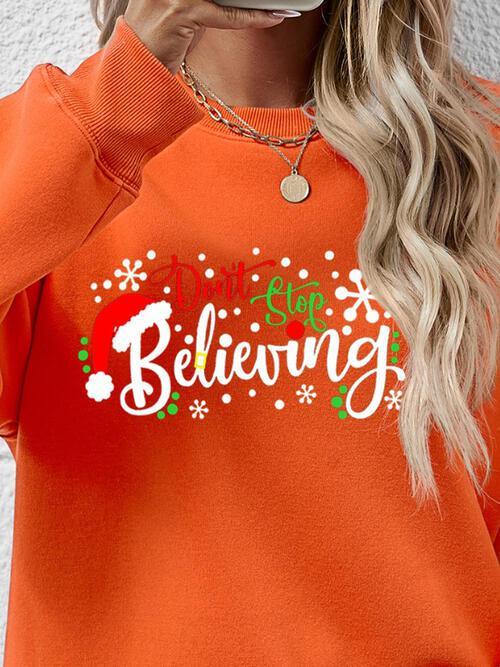 Don't Stop Believing Graphic Christmas Sweatshirt-MXSTUDIO.COM