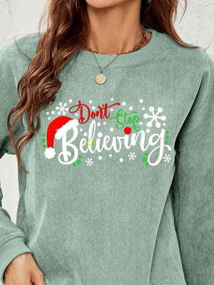 Don't Stop Believing Graphic Christmas Sweatshirt-MXSTUDIO.COM