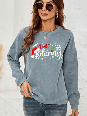 Don't Stop Believing Graphic Christmas Sweatshirt-MXSTUDIO.COM