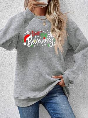 Don't Stop Believing Graphic Christmas Sweatshirt-MXSTUDIO.COM