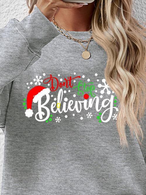 Don't Stop Believing Graphic Christmas Sweatshirt-MXSTUDIO.COM