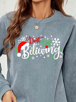 Don't Stop Believing Graphic Christmas Sweatshirt-MXSTUDIO.COM