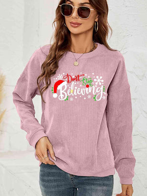 Don't Stop Believing Graphic Christmas Sweatshirt-MXSTUDIO.COM