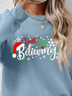 Don't Stop Believing Graphic Christmas Sweatshirt-MXSTUDIO.COM