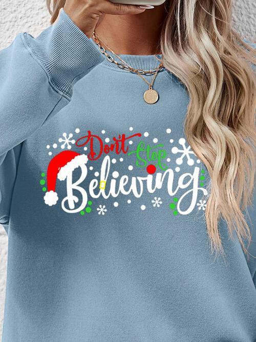 Don't Stop Believing Graphic Christmas Sweatshirt-MXSTUDIO.COM