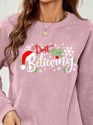 Don't Stop Believing Graphic Christmas Sweatshirt-MXSTUDIO.COM
