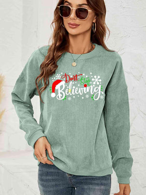 Don't Stop Believing Graphic Christmas Sweatshirt-MXSTUDIO.COM