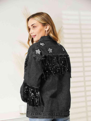 Double The Joy Long Sleeve Fringe Denim Jacket - MXSTUDIO.COM