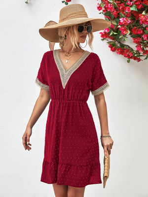 Dramatic Contrast A-Line V Neck Mini Dress - MXSTUDIO.COM