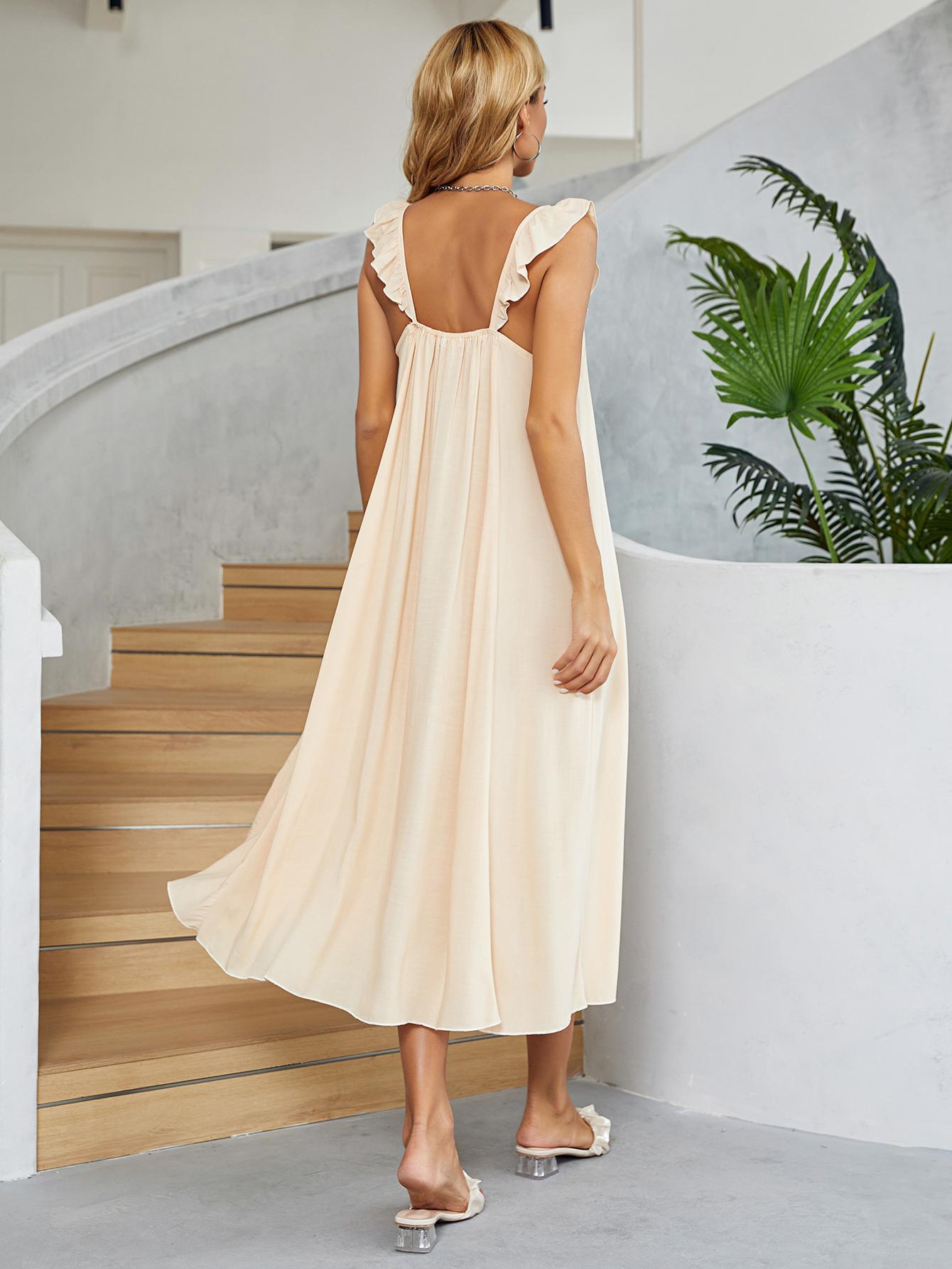 Drapes Beautifully Ruffled Cream Sleeveless Dress - MXSTUDIO.COM