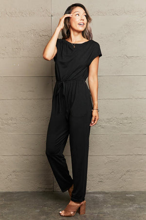 Drawstring Waist One Piece Black Jumpsuit - MXSTUDIO.COM