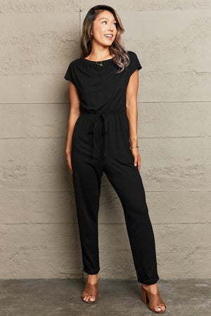 Drawstring Waist One Piece Black Jumpsuit - MXSTUDIO.COM