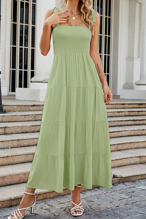 Dreamy Tiered Tie Shoulder Maxi Dress - MXSTUDIO.COM