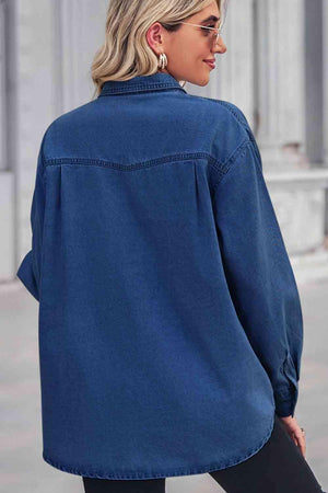 Dropped Shoulder Denim Long Sleeve Shirt - MXSTUDIO.COM