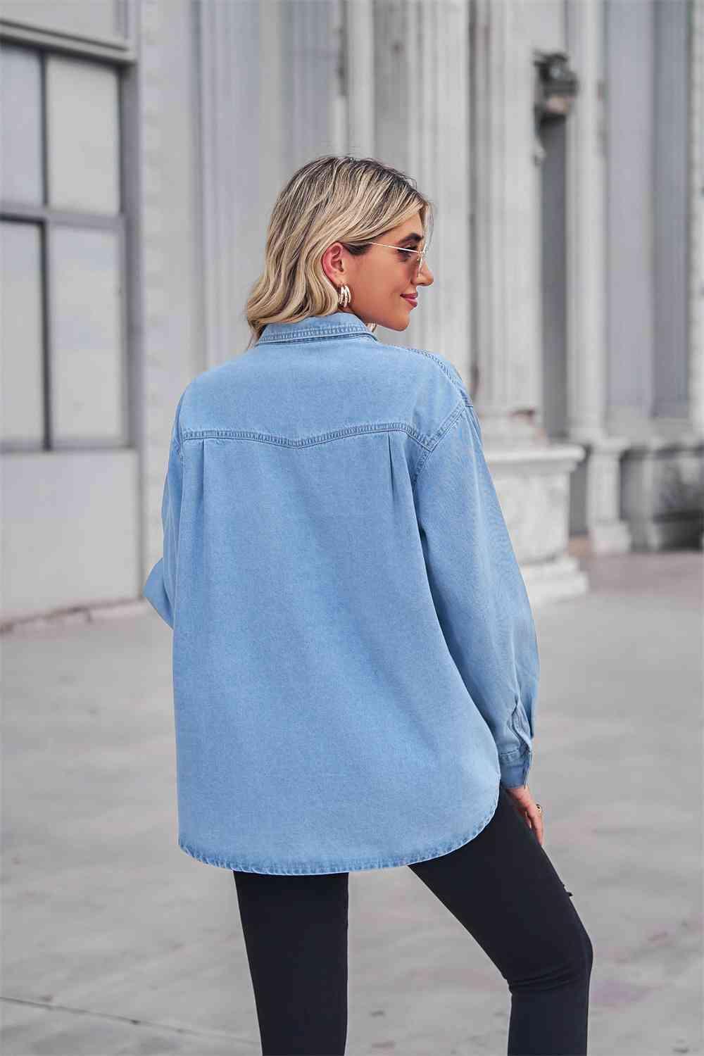 Dropped Shoulder Denim Long Sleeve Shirt - MXSTUDIO.COM