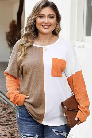 Dropped Shoulder Plus Size Color Block Blouse - MXSTUDIO.COM