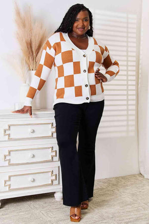 Dropped Shoulder Women's Checkered Cardigan-MXSTUDIO.COM