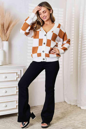 Dropped Shoulder Women's Checkered Cardigan-MXSTUDIO.COM