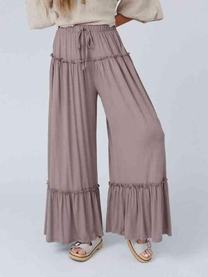 Dusty Purple Ruffled Wide Leg Pants - MXSTUDIO.COM
