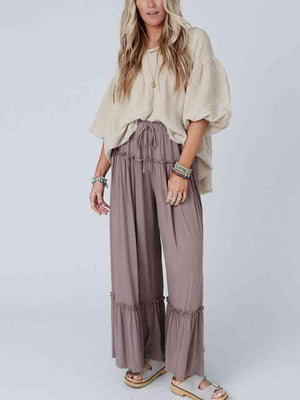 Dusty Purple Ruffled Wide Leg Pants - MXSTUDIO.COM