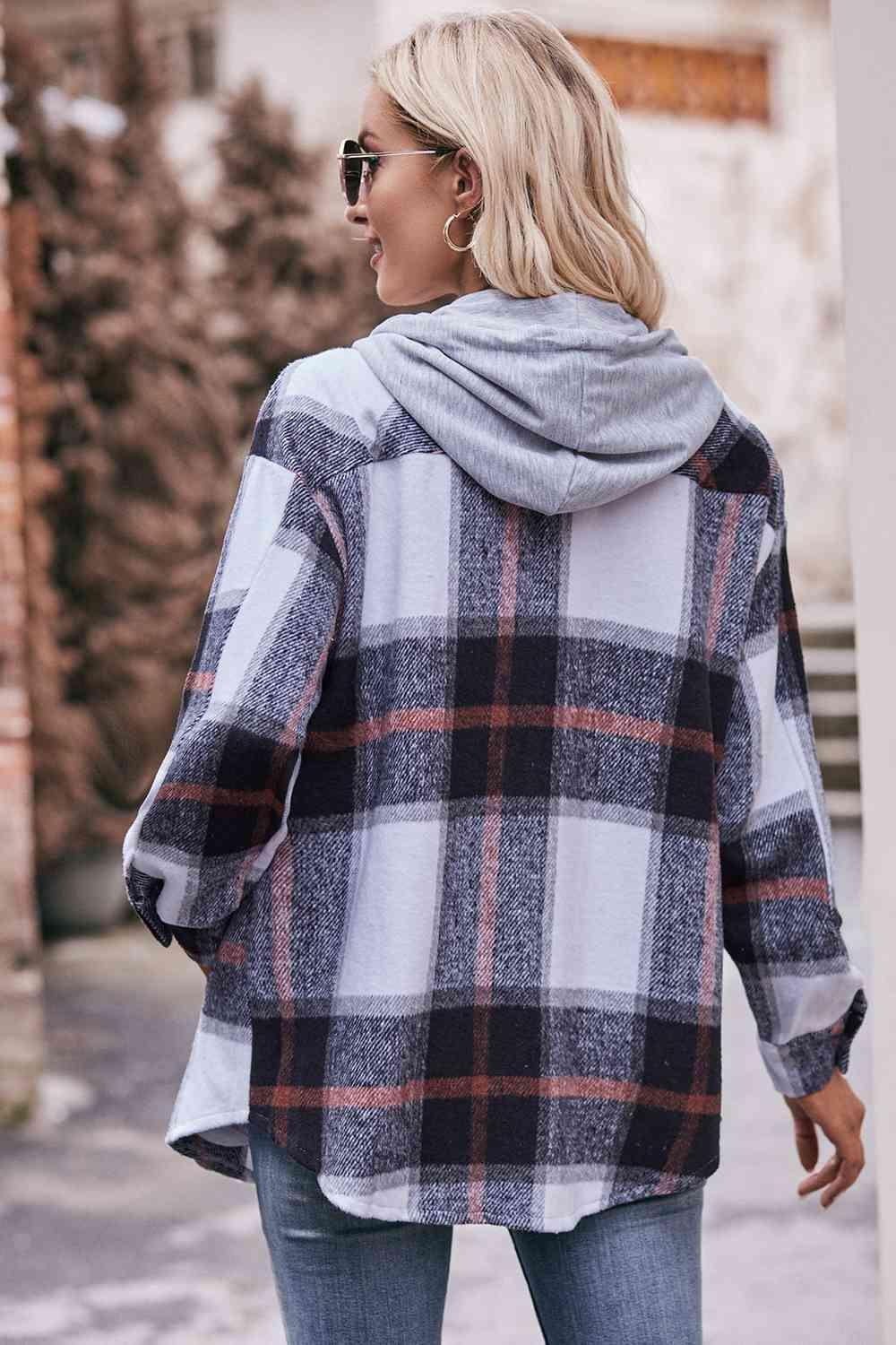 Easeful Autumn Plaid Hooded Jacket - MXSTUDIO.COM