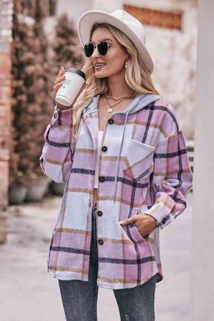 Easeful Autumn Plaid Hooded Jacket - MXSTUDIO.COM