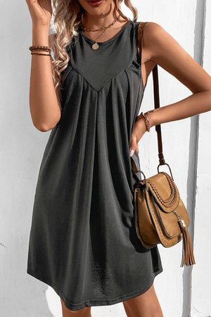 Easy And Free Crew Neck Sleeveless A Line Dress - MXSTUDIO.COM