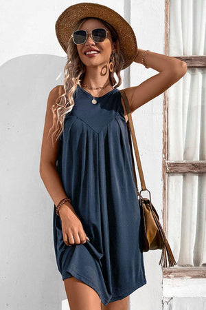 Easy And Free Crew Neck Sleeveless A Line Dress - MXSTUDIO.COM