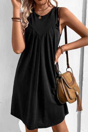 Easy And Free Crew Neck Sleeveless A Line Dress - MXSTUDIO.COM