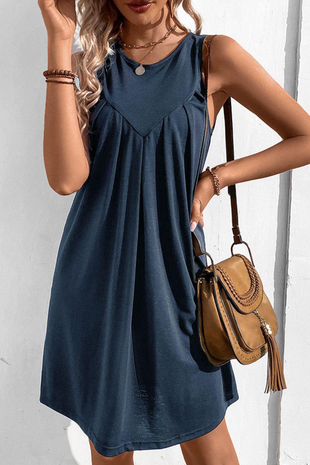 Easy And Free Crew Neck Sleeveless A Line Dress - MXSTUDIO.COM