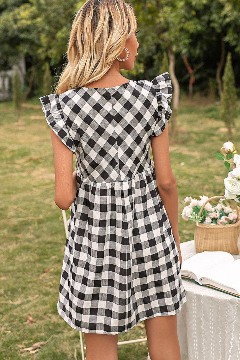 Easy Breezy Butterfly Sleeve Gingham Mini Dress - MXSTUDIO.COM