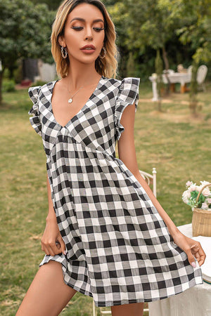 Easy Breezy Butterfly Sleeve Gingham Mini Dress - MXSTUDIO.COM