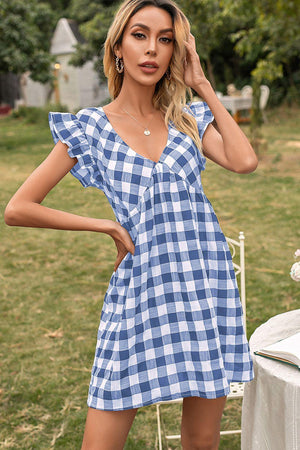 Easy Breezy Butterfly Sleeve Gingham Mini Dress - MXSTUDIO.COM