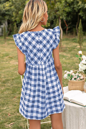 Easy Breezy Butterfly Sleeve Gingham Mini Dress - MXSTUDIO.COM