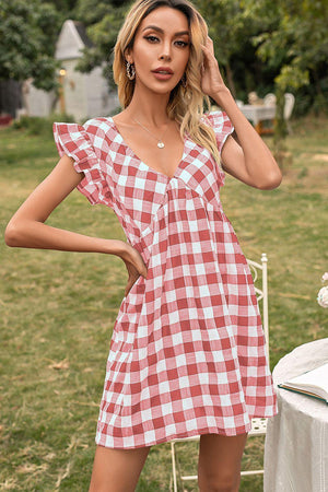 Easy Breezy Butterfly Sleeve Gingham Mini Dress - MXSTUDIO.COM