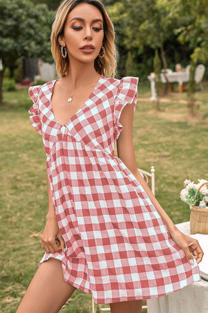 Easy Breezy Butterfly Sleeve Gingham Mini Dress - MXSTUDIO.COM