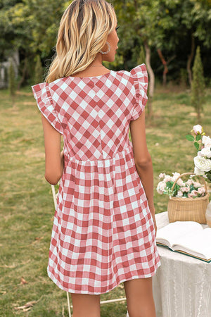 Easy Breezy Butterfly Sleeve Gingham Mini Dress - MXSTUDIO.COM