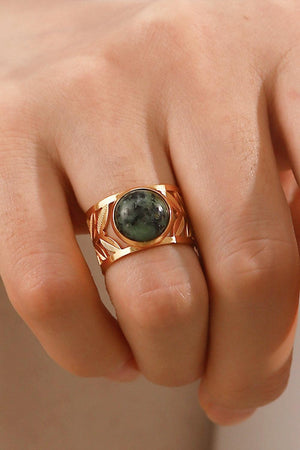 18k Gold Plated Malachite Leaf Ring - MXSTUDIO.COM